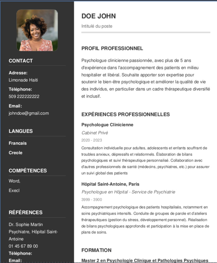 Aperçu du Générateur de CV